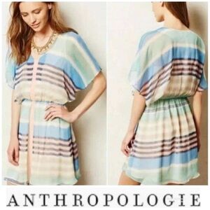 Anthropologie Meadow Rue | Striped Chiffon Bell Sleeve Dress | Size Large